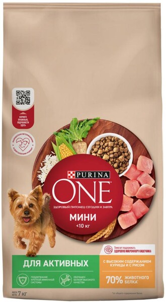 Сухой корм Purina ONE Мини для собак с активным образом жизни с курицей и рисом, 7 кг