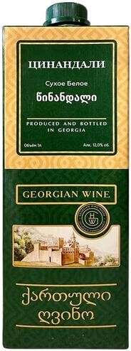Вино белое сухое «Дом Грузинского Вина Цинандали» тетра пак, 1 л