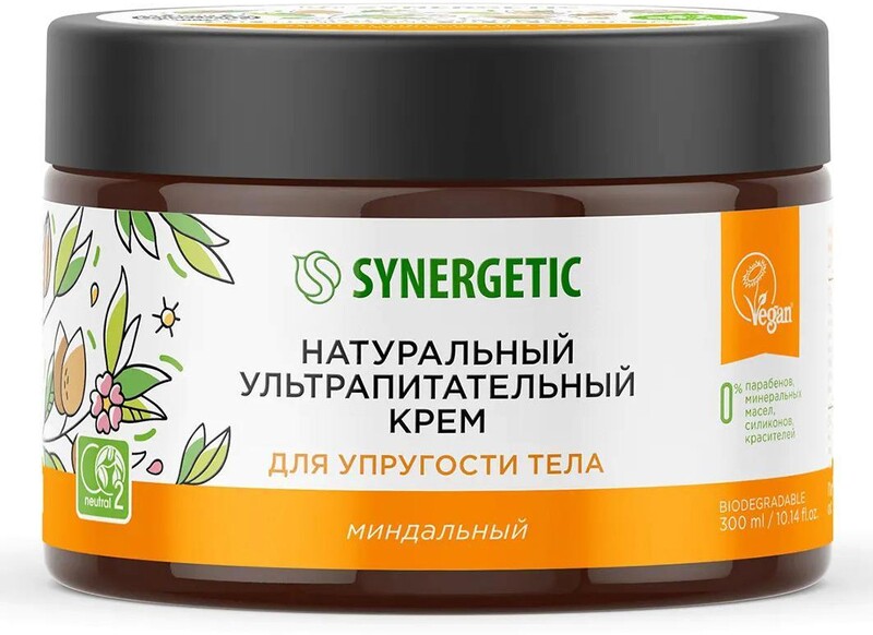 Крем для тела Synergetic Миндальный ультрапитательный 300 мл., ПЭТ