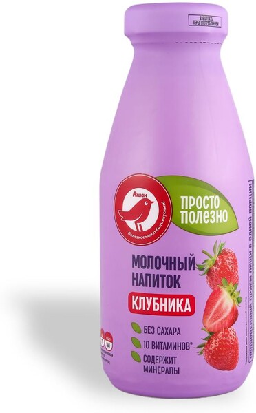 Напиток молочный АШАН Красная птица Клубника БЗМЖ, 300 мл
