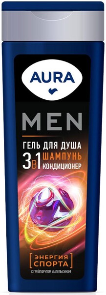 Гель для душа Aura Men 3в1 Энергия Спорта, 380 мл