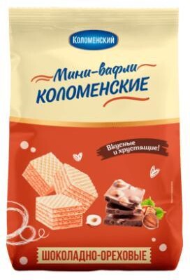 Вафли Коломенский Мини Шоколадно-ореховые 200 гр., флоу-пак