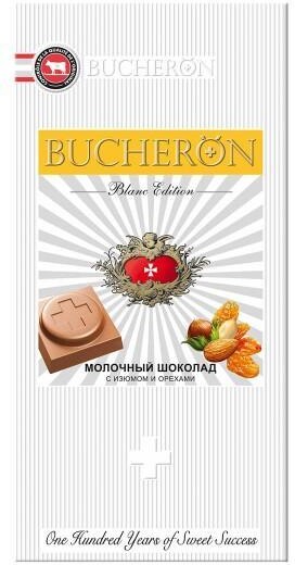 Шоколад Bucheron Blanc Edition молочный с изюмом и орехами 85 гр., картон