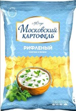 Чипсы картофельные Московский картофель Сметана и зелень рифленые 60 гр., флоу-пак
