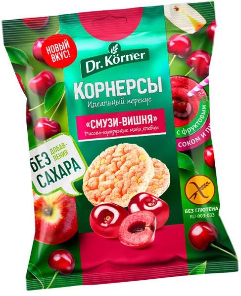 Мини-хлебцы Dr. Korner рисово-кукурузные смузи-вишня 40 гр., флоу-пак