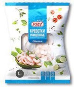 Креветки Vici очищенные обычные 200/300 варено-мороженые 1 кг., пластиковый пакет