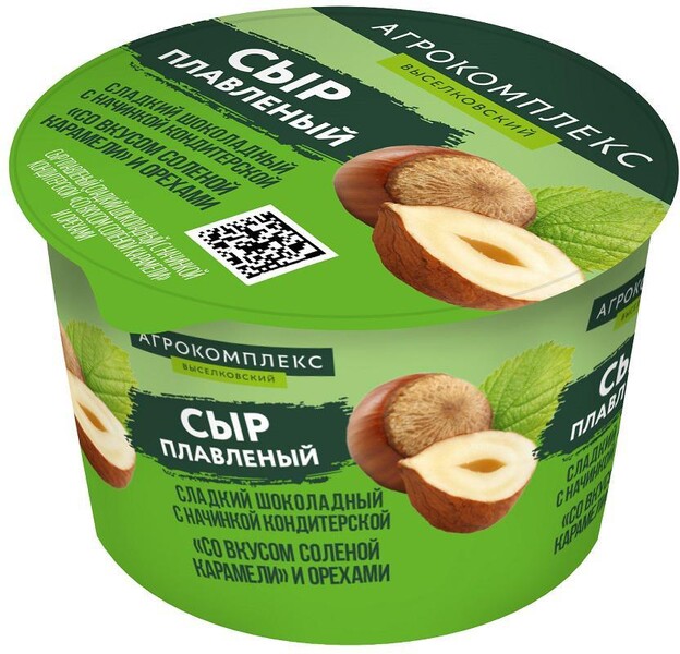 Сыр плавленый Агрокомплекс Выселковский шоколадный с начинкой со вкусом соленой карамели и орехами 30% 80 гр., ПЭТ