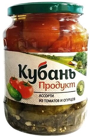 Ассорти Кубань Продукт из томатов и огурцов маринованное, 680 гр., стекло