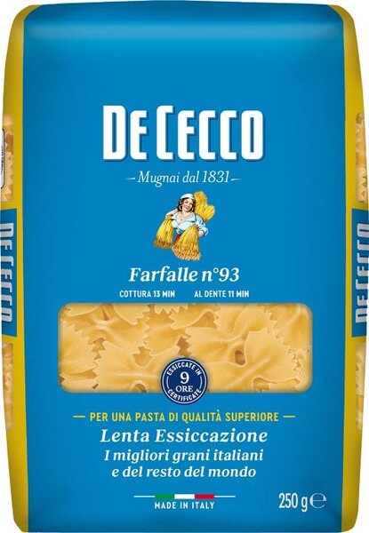 Макаронные изделия DeCecco №93 Farfalle Фарфалле 250 гр., флоу-пак