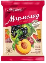 Мармелад Ударница Ассорти яблоко-персик-вишня-черная смородина 275 гр., флоу-пак