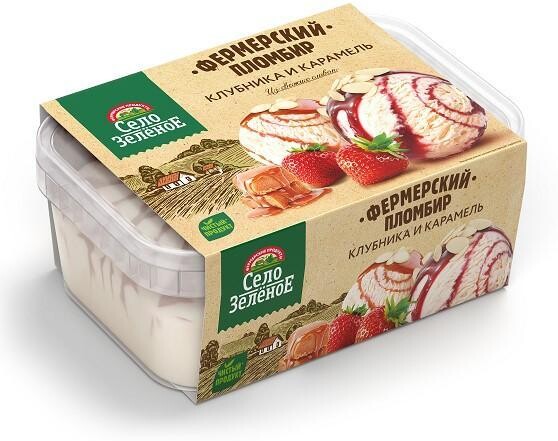 Пломбир Село Зелёное Ваниль-Клубника Карам сироп-Миндаль 450 гр., ПЭТ