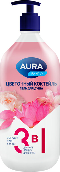 Гель для душа AURA Family Цветочный коктейль 1000 мл