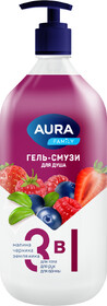 Гель-смузи для душа AURA Family 3 в 1 малина, черника, земляника 1 л