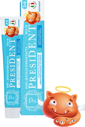 Зубная паста детская President Пломбир 3-6 лет, 50 RDA, 70 г