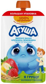 Пюре Агуша Яблоко Банан Клубника Земляника Злаки 160г