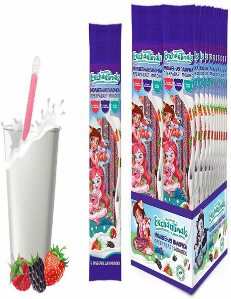 Трубочки для молока ENCHANTIMALS  (лесные ягоды, ежевика со сливками, клубника со сливками).