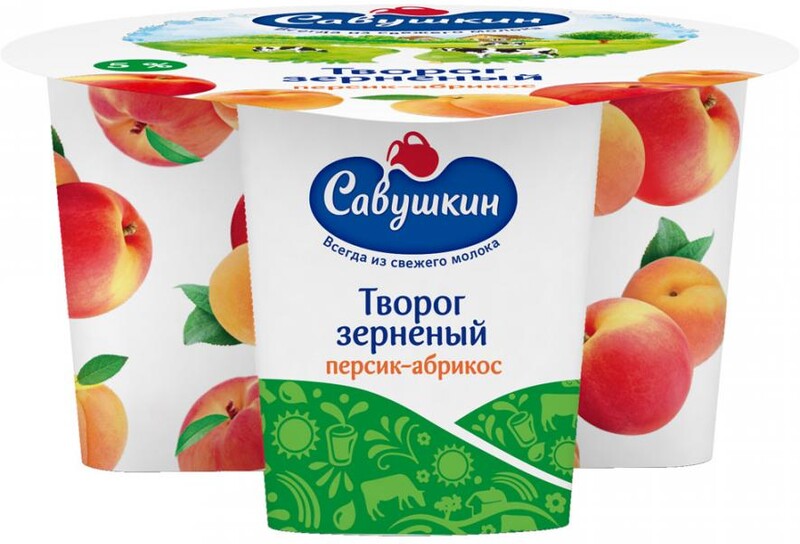 Творог Савушкин 101 зерно Персик-абрикос 5% 130г