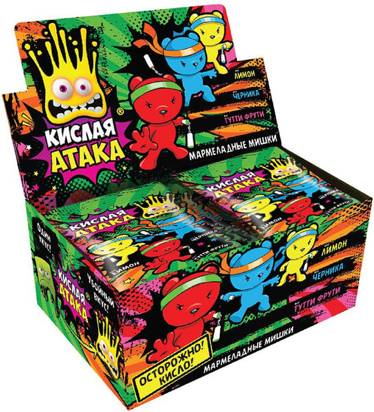 Жевательный мармелад КИСЛАЯ АТАКА кислые мишки, блок 550 гр. (10 шт.)