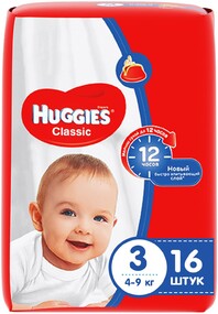 Подгузники Huggies Classic 3 4-9кг. 16шт.