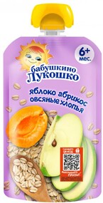 Пюре Бабушкино Лукошко Яблоко-Абрикос-Овсяные хлопья с 6 мес., 125 г