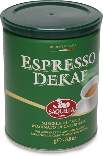 Кофе SAQUELLA  молотый без кофеина Espresso Dekaf Saquella 1865 Srl 250г ж/б Италия