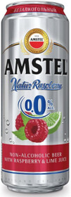 Напиток пивной безалкогольный AMSTEL 0.0. Natur Малина нефильтрованный, пастеризованный осветленный, не более 0,3%, ж/б, 0.43л Россия, 0.43 L