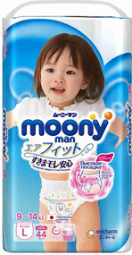 Подгузники-трусики Moony L  (от 9 до 14 кг) для девочек 44шт Япония