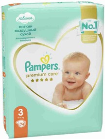 Подгузники Pampers Premium care 3 (6-10 кг) 74 шт