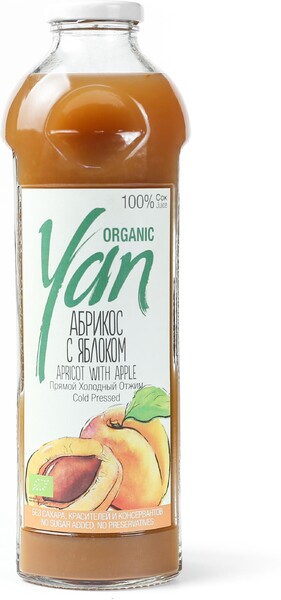 Абрикосово-яблочный сок прямого холодного отжима YAN, 930 мл