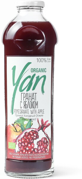 Гранатово-яблочный сок прямого холодного отжима YAN, 930 мл.