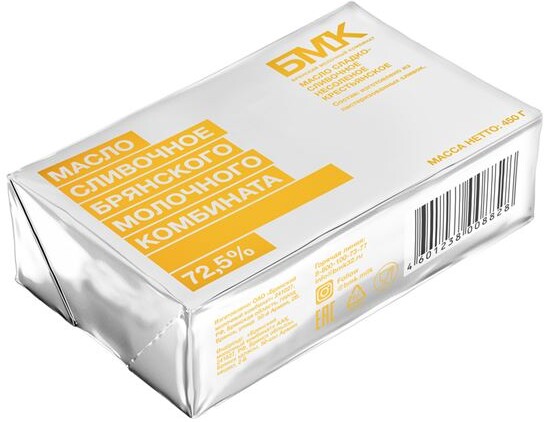 Масло сливочное БМК 72,5% Крестьянское, 450г БЗМЖ