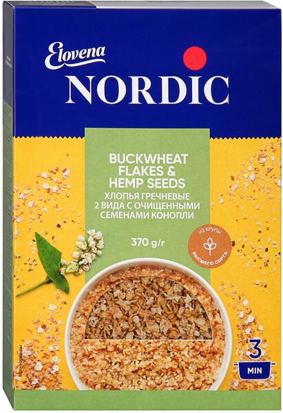 Хлопья Nordic 2 вида гречки и семена конопли 370 г