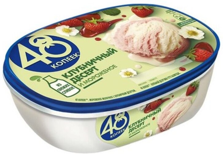 Мороженое 48 Копеек молочное с клубничным десертом взбитым замороженным 800 мл Нестле Россия