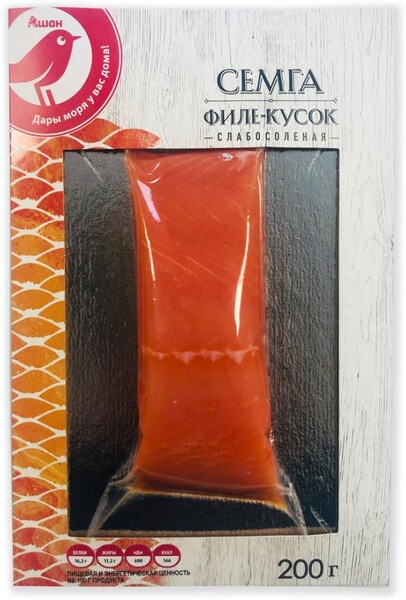 Семга слабосоленая АШАН филе-кусок, 200 г
