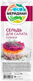 Сельдь для салата Меридиан, кубики без кожи в масле, 250 г