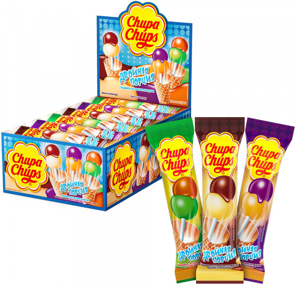 Карамель Чупа-Чупс двойная порция, ассорти трёх вкусов, 0.01кг