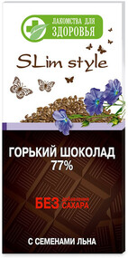 Шоколад «Лакомства для здоровья» Slim Style горький 77% с семенами льна, 60 г